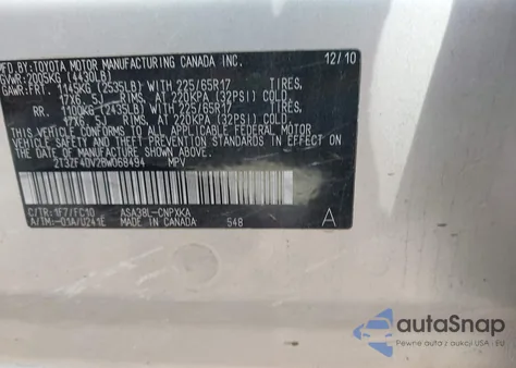 2011 Toyota Rav4 из США, поврежденный, VIN 2T3ZF4DV2BW068494
